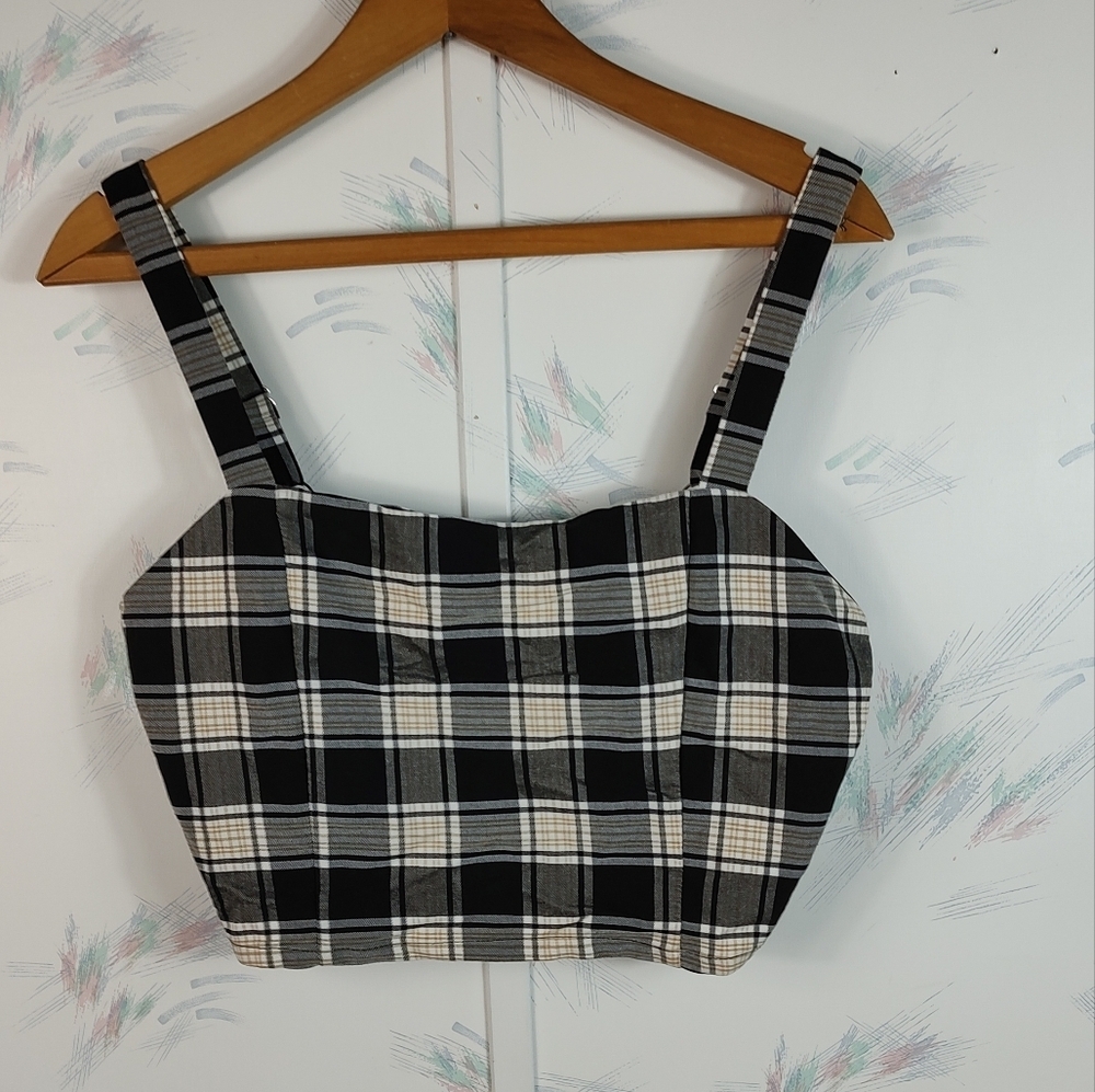 Papaya Plaid Black and White Women's Crop Top Large